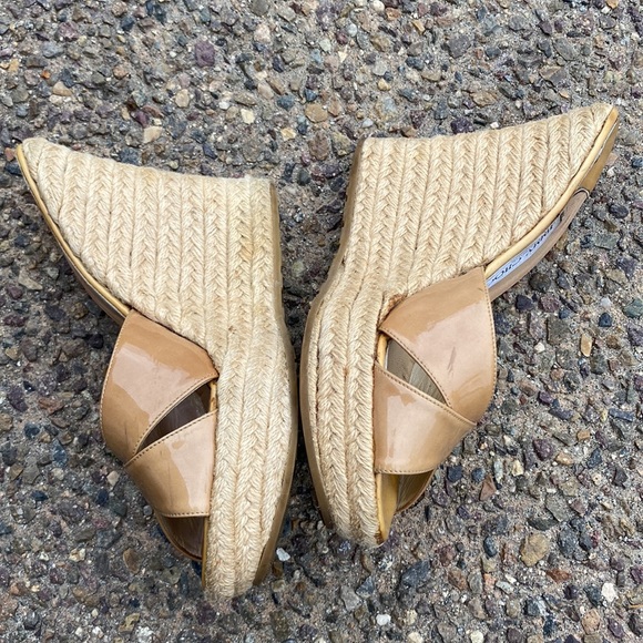 Jimmy Choo Wedge Sandals Size 38 Tan Patent Leather Size 38 - Picture 2 of 6
